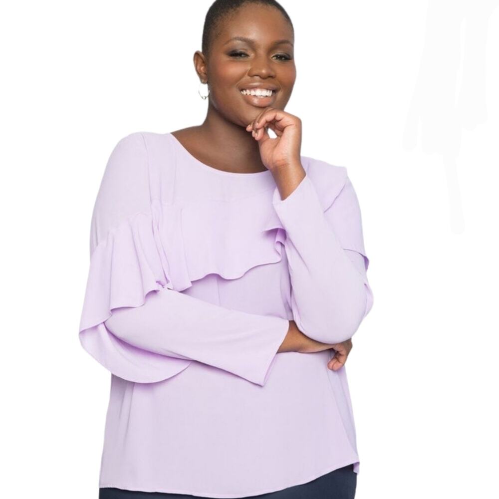 Eloquii Ruffle Front Blouse Lilac Size 14